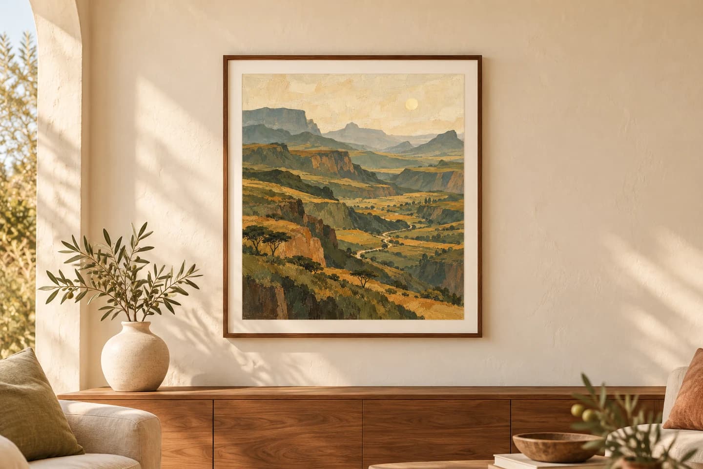 Where the hills meet, framed in a sunlit home